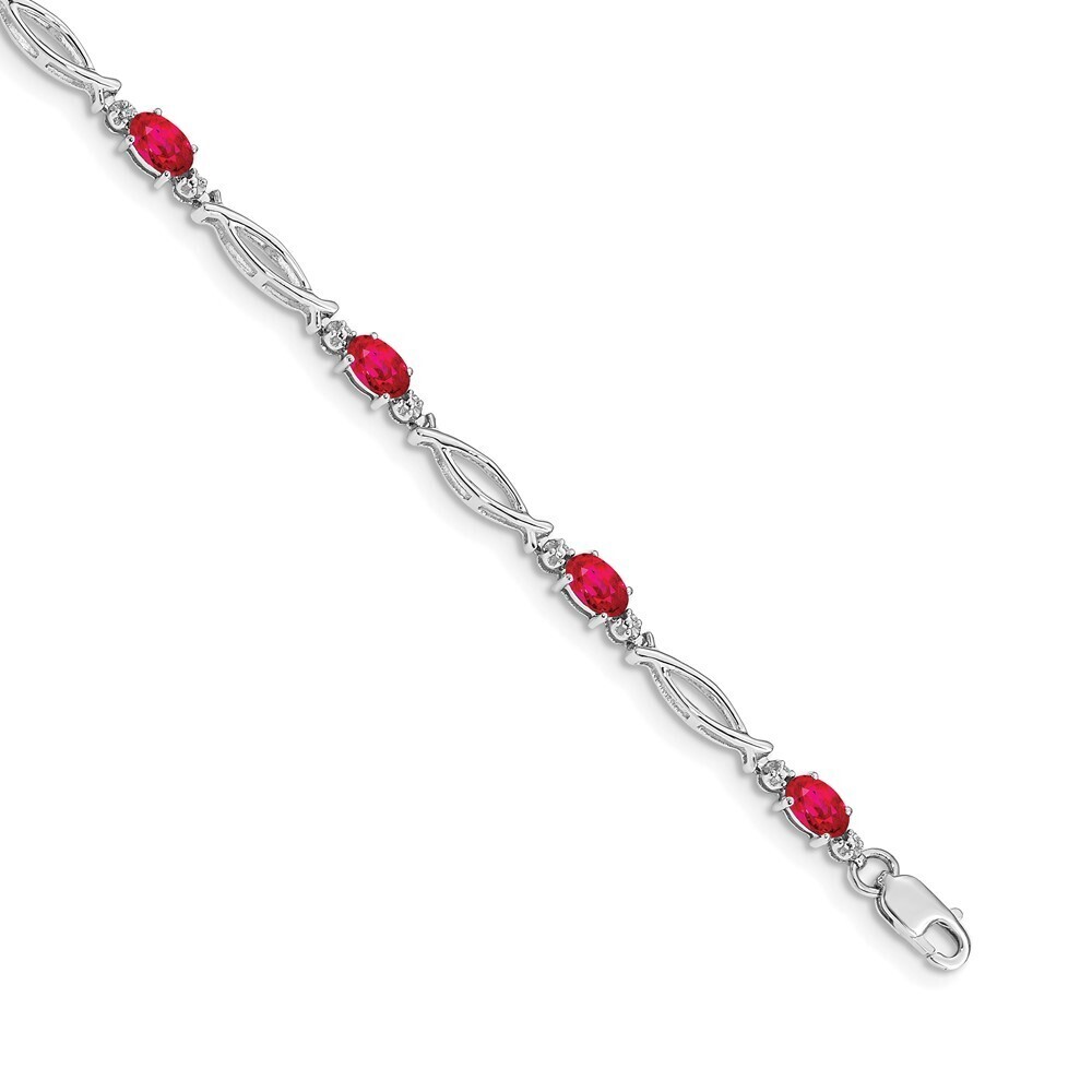 14k White Gold Diamond & Ruby Bracelet